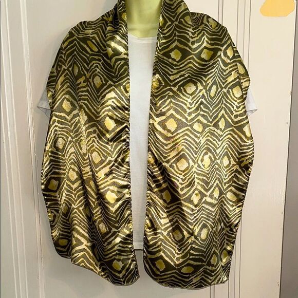 Vintage Chartreuse Green, Gold & Gray Animal Patterned Long Polyester Scarf - Picture 1 of 6